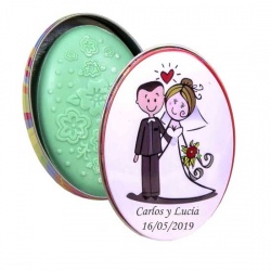 Jabón en lata con novios, personalizada con grabación a láser