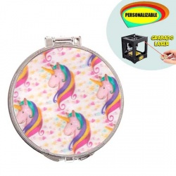 Espejos de colorinches con unicornios, grabable a láser