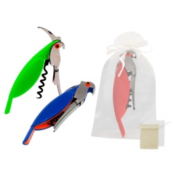Destapador abrebotellas loro y bolsa de tul