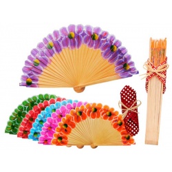 Abanico de madera flores y rejilla de mimbre