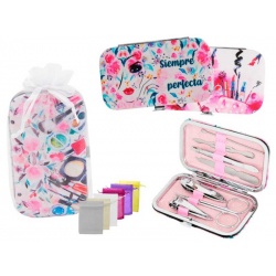 Estuche de piel manicura chicas en alegres colores y bolsa de tul