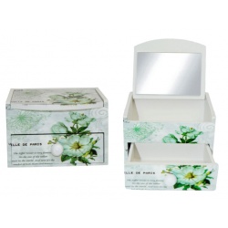 Joyero vintage flores con cajón y espejo