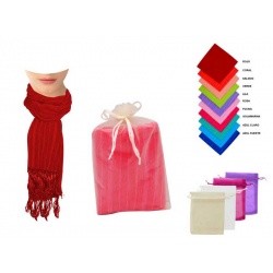 Pañuelo de rayas con flecos y bolsa de tul