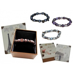 Pulsera de perlas de color y caja con almohadilla