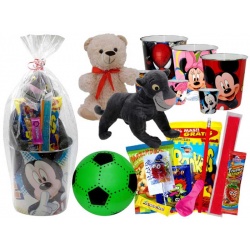 Papelera disney con golosinas y peluche grande