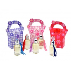 Pack con perfume de jazmín, en bote de cristal, y caja de flores 