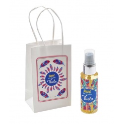 Pack con perfume de vainilla, en bote de plástico 50 ml y bolsa decorada
