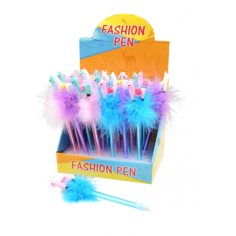 24 bolígrafos con llama y pompón de plumas en 3 colores surtidos