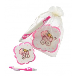 POSAVASOS ROSA Y BOLÍGRAFO