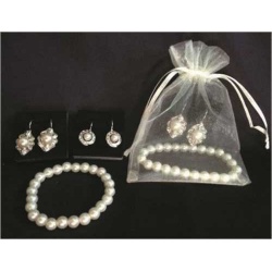 Pulseras perlas + Pendientes (2 modelos)  + Bolsa organza (precio unidad)