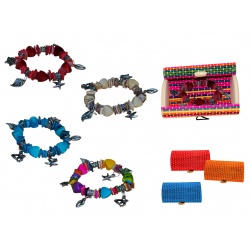 PULSERA NACAR CON ABALORIOS + CAJA MADERA (8516)