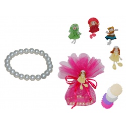 PULSERA DE PERLAS BLANCAS + BROCHE MUÑECA + BOLSA TULL (8940)