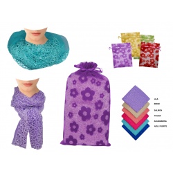 PAÑUELO CUELLO REJILLA + BOLSA TULL FLORES (8536)