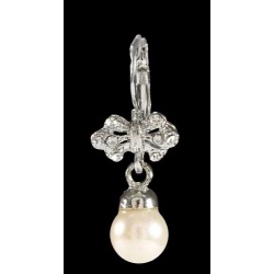 PENDIENTES PLATEADOS ZIRCONITAS BLANCAS Y PERLA, 2,5 cm.