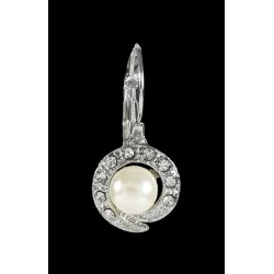 PENDIENTES PLATEADOS ZIRCONITAS Y PERLA, 1,5 cm.