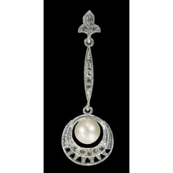 PENDIENTES PLATA ENVEJECIDA PERLA Y ZIRCONITAS, 6 cm.