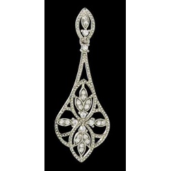 PENDIENTES PLATA ENVEJECIDA DE ZIRCONITAS BLANCAS, 6,5 cm.