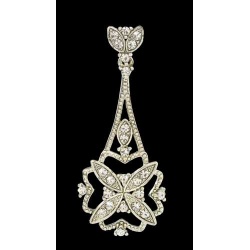 PENDIENTES PLATA ENVEJECIDA DE ZIRCONITAS BLANCAS, 6 cm.