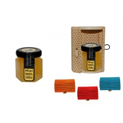 Bote de miel en caja de mimbre para detalles de boda 60gr