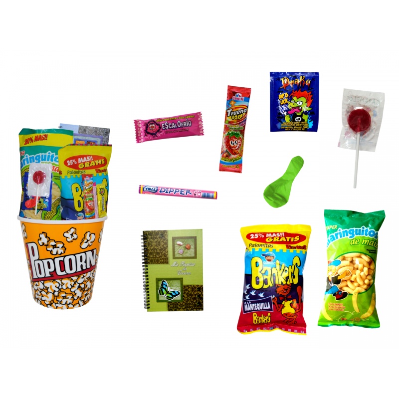 PALOMITERO POP CORN CON GOLOSINAS + LIBRETA