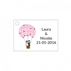 Tarjetita novios en globo para detalles de boda