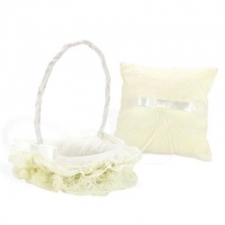 Cesta encaje beige y lazo