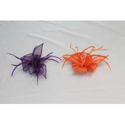 Tocado-Peina Flor Sinamay y  plumas 2 colores