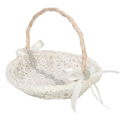 CESTA ENCAJE BLANCO Y ADORNOS PLATA     