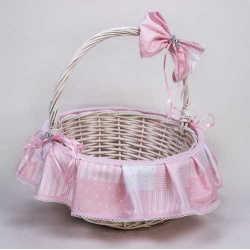 CESTA TELA LUNARES Y RAYAS ROSA