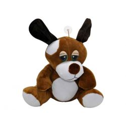 Peluche de perro con ventosa para colgarlo, mide 25 cm