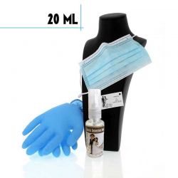 Kit higienizante: Mascarilla, guantes, loción 20ml, bolsa y pegatina