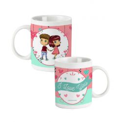 Taza romántica de novios con corazones