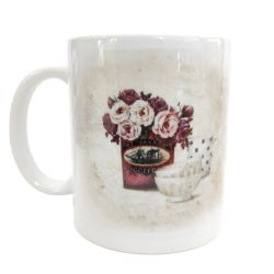 Taza decorativa con flores, no personalizable