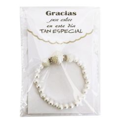 Pulsera perlas blancas en bolsa de celofán                          