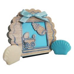 Caja azul de madera de bebe con 2 jabones