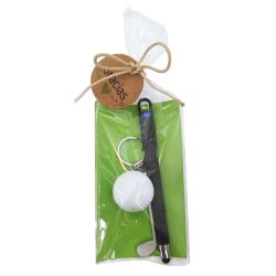Llavero de golf con boli en bolsa con tarjeta y lazo
