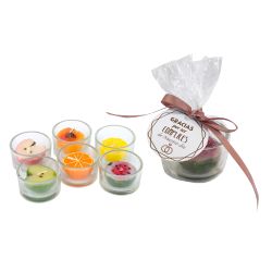 Vela de fruta en bolsa tarjeta y lazo