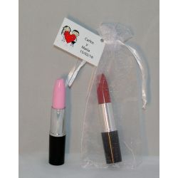 Bolígrafos pintalabios en bolsa organza con tarjeta