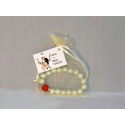 Pulseras de perlas + bolsa + tarjeta