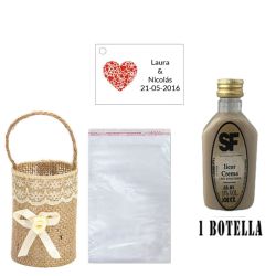 Licor Crema en cesta de mimbre, en celofan y tarjeta