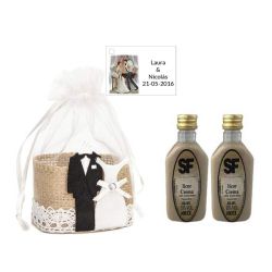 Licor Crema en cesta de mimbre y tarjeta