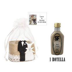 Licor Crema en cesta de mimbre y tarjeta