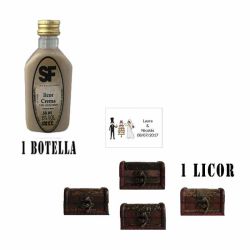Licor Crema en baúl de madera y tarjeta