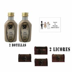 Licor Crema en baúl de madera y tarjeta