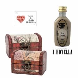 Licor Crema en baúl de madera y tarjeta