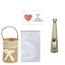 Licor Crema en cesta de mimbre, en celofan y tarjeta