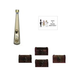 Licor Crema en baúl de madera y tarjeta