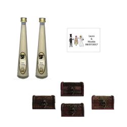 Licor Crema en baúl de madera y tarjeta