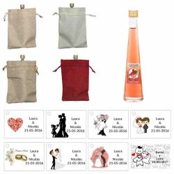 Miniatura pacharán con bolsa de saco y tarjeta