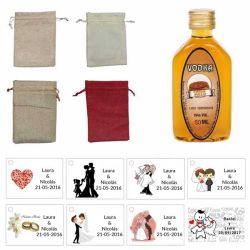 Lote GIN Vodka Caramelo 50ml con bolsa de saco y tarjeta